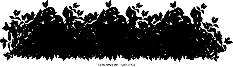 A set of black silhouettes of plants and bushes in the form of a hedge.Realistic garden shrub, seasonal boxwood, tree crown bush foliage.For decorate of a park and  a garden.
