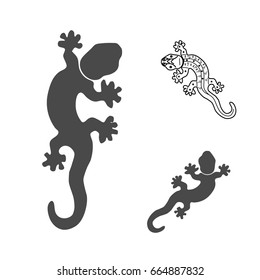 Set of black silhouettes of salamanders on a white background. Vector Illustration.