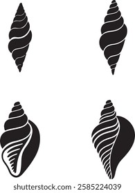 Set of black silhouettes of seashells on a white background