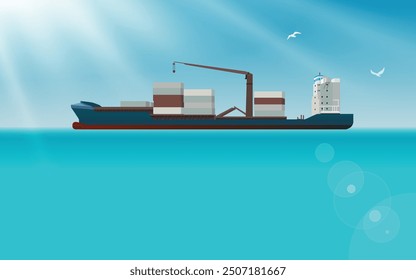 Un conjunto de siluetas negras de barcos. Vector sobre fondo azul