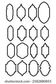 Set of black silhouettes showcasing decorative architectural elements, likely Islamic or Arabic inspired. logo-type icons 