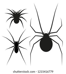 Set of black silhouettes of spiders