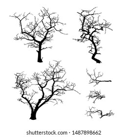 Set of black silhouettes of terrible trees vector illustration isolated on white background