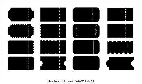 Set of black silhouettes of tickets isolated on a white background. Vector illustration.