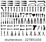 Set of black silhouettes of tools, vector