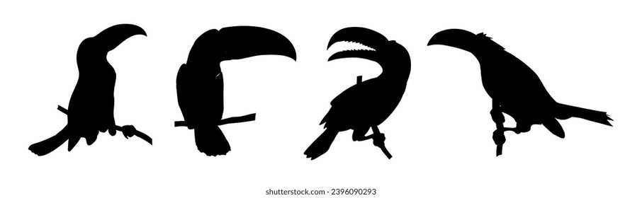 Set of Black silhouettes of toucan vector isolated