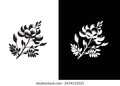 Satz von schwarzen Silhouetten von Baum