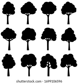 Set of black silhouettes of trees, vector illustration