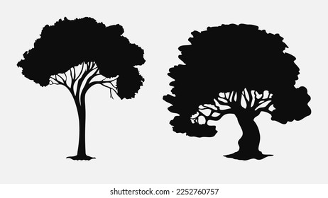 Satz von schwarzen Silhouetten von Bäumen. Vektorgrafik