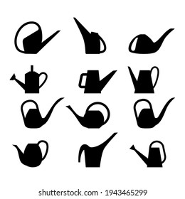 Set of Black silhouettes of Watering Cans on white background. Vector illustration.