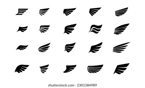 Conjunto de siluetas negras de iconos de las alas. Ala de recogida. ilustración vectorial