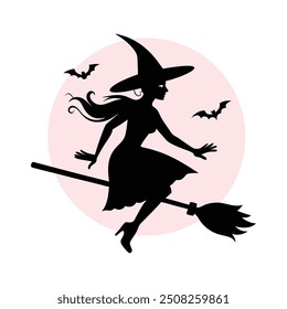 Set of black silhouettes of witches flying on a broomstick. Collection of silhouettes for Halloween. Mystical illustration. outline of a witch