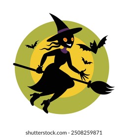 Set of black silhouettes of witches flying on a broomstick. Collection of silhouettes for Halloween. Mystical illustration. outline of a witch