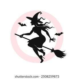 Set of black silhouettes of witches flying on a broomstick. Collection of silhouettes for Halloween. Mystical illustration. outline of a witch