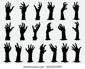 Set von schwarzen Silhouetten von Zombies Hände in verschiedenen Gesten. Vektorgrafik