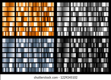 Set of black, silver, golden and light blue metal gradients