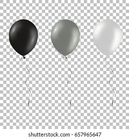 Set of black and silver helium balloons isolated on a transparent background