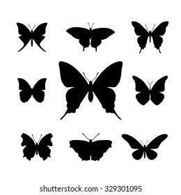 Set of black simple butterfly shapes - Illustration
