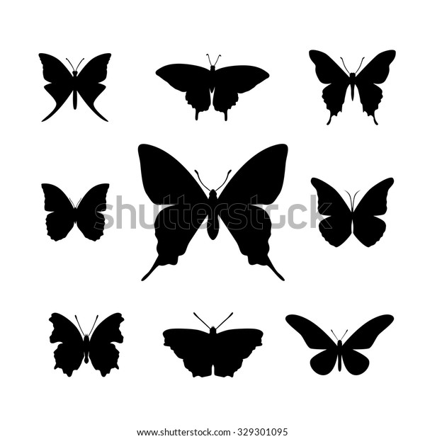 Set Black Simple Butterfly Shapes Illustration Stock Vector (Royalty ...