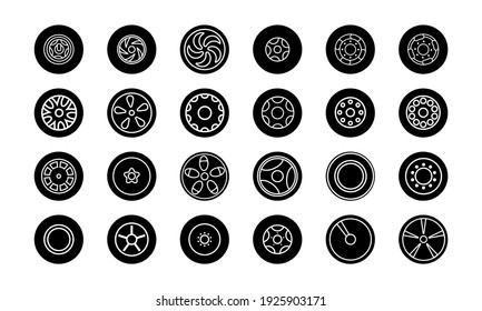 Juego de iconos negros de neumático de coche simple. Vector clipart