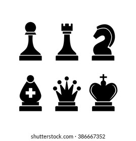 Set of black simple chess icons isolated on white