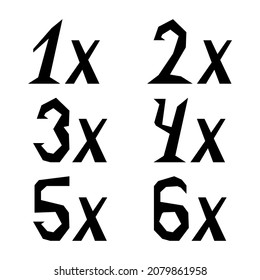 Establecer la línea simple negra 2x 3x 4x 5x 6x Multiplicación Firma más rápida Símbolo Colección de símbolos Doodle Elements Diseño Esbozo de diseño Ilustración aislada para banner