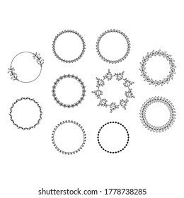 Establecer el vector de elementos del marco floral redondeado del doodle de la línea negra