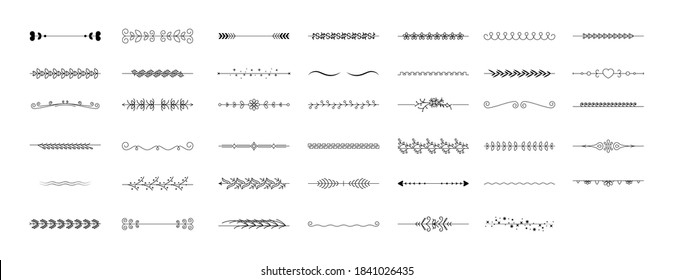 Establecer La Colección De Línea Simple Negra Borde De Doodle Floral Hojas De Elementos Diseño Del Vector Esbozo De Estilo Isolación Ilustración Para El Cartel