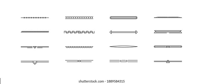 Set Black Simple Line Collection Doodle Border Floral Leaves Elements Vector Design Style Sketch Isolated Illustration For Banner