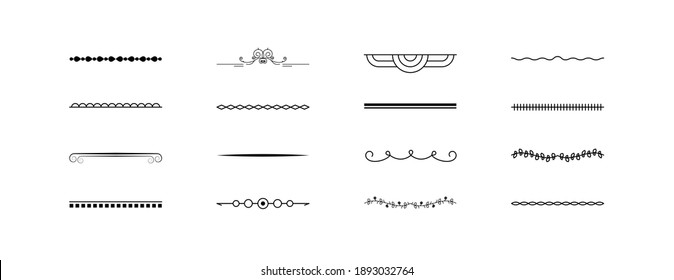 Set Black Simple Line Collection Doodle Border Elements Vector Design Style Sketch Isolated Illustration For Banner