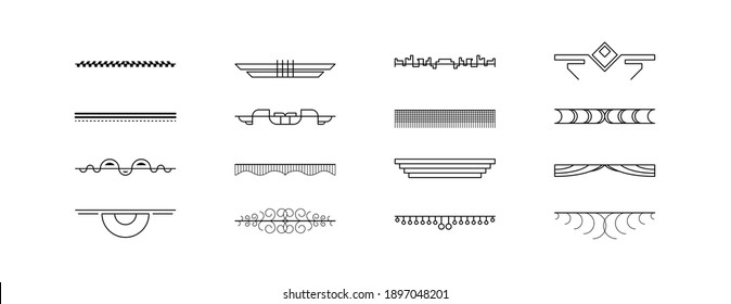 Set Black Simple Line Collection Doodle Border Elements Vector Design Style Sketch Isolated Illustration For Banner