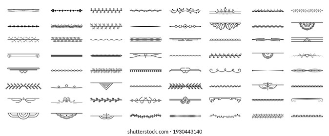 Set Black Simple Line Collection Doodle Border Elements Vector Design Style Sketch Isolated Illustration For Banner