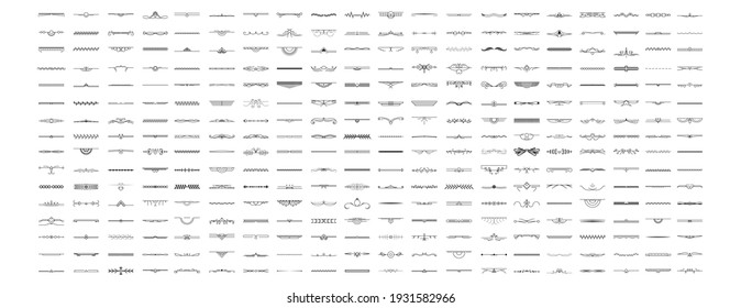 Set Black Simple Line Collection Doodle Border Elements Vector Design Style Sketch Isolated Illustration For Banner