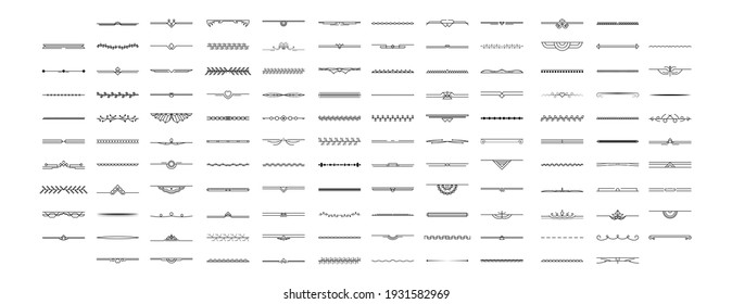 Set Black Simple Line Collection Doodle Border Elements Vector Design Style Sketch Isolated Illustration For Banner