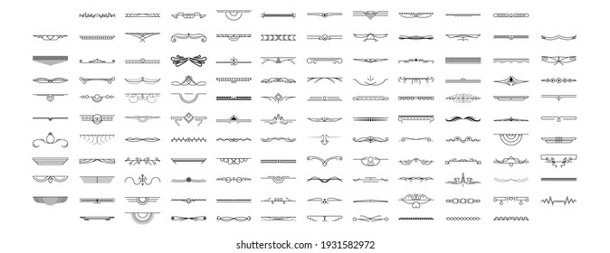 Set Black Simple Line Collection Doodle Border Elements Vector Design Style Sketch Isolated Illustration For Banner