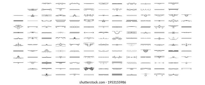 Set Black Simple Line Collection Doodle Border Elements Vector Design Style Sketch Isolated Illustration For Banner