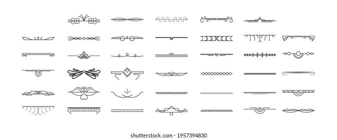 Set Black Simple Line Collection Doodle Border Elements Vector Design Style Sketch Isolated Illustration For Banner