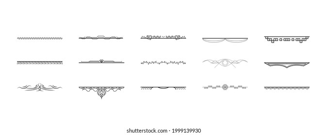 Set Black Simple Line Collection Doodle Border Elements Vector Design Style Sketch Isolated Illustration For Banner