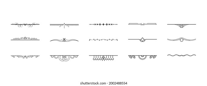 Set Black Simple Line Collection Doodle Border Elements Vector Design Style Sketch Isolated Illustration For Banner