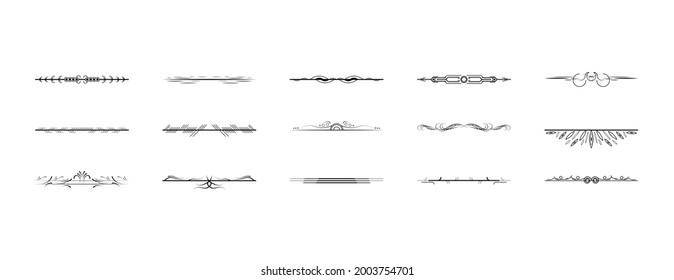 Set Black Simple Line Collection Doodle Border Elements Vector Design Style Sketch Isolated Illustration For Banner