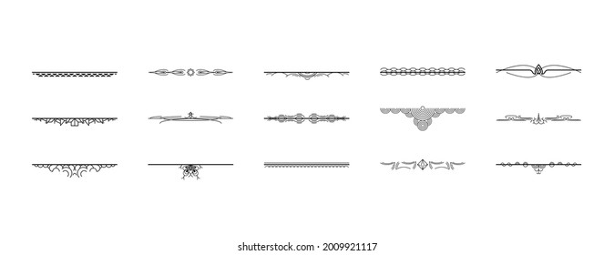 Set Black Simple Line Collection Doodle Border Elements Vector Design Style Sketch Isolated Illustration For Banner