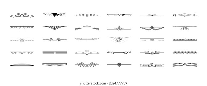Set Black Simple Line Collection Doodle Border Elements Vector Design Style Sketch Isolated Illustration For Banner