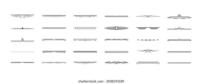 Set Black Simple Line Collection Doodle Border Elements Vector Design Style Sketch Isolated Illustration For Banner