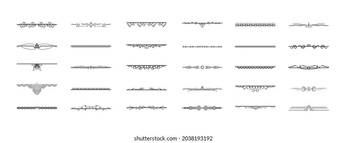 Set Black Simple Line Collection Doodle Border Elements Vector Design Style Sketch Isolated Illustration For Banner