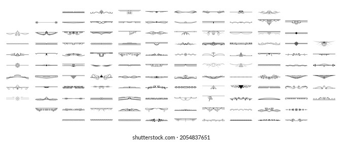 Set Black Simple Line Collection Doodle Border Elements Vector Design Style Sketch Isolated Illustration For Banner