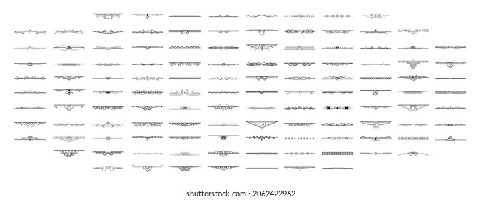 Set Black Simple Line Collection Doodle Border Elements Vector Design Style Sketch Isolated Illustration For Banner