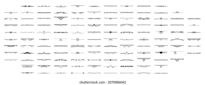 Set Black Simple Line Collection Doodle Border Elements Vector Design Style Sketch Isolated Illustration For Banner