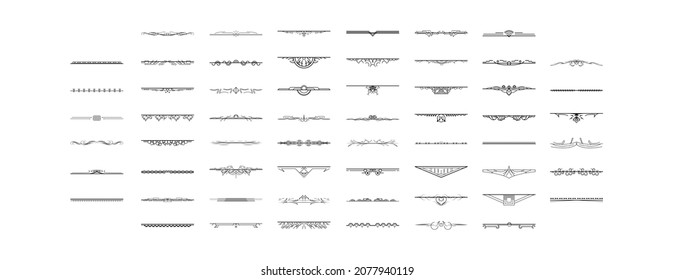 Set Black Simple Line Collection Doodle Border Elements Vector Design Style Sketch Isolated Illustration For Banner