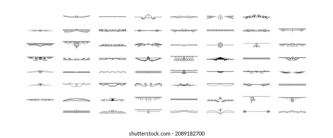 Set Black Simple Line Collection Doodle Border Elements Vector Design Style Sketch Isolated Illustration For Banner