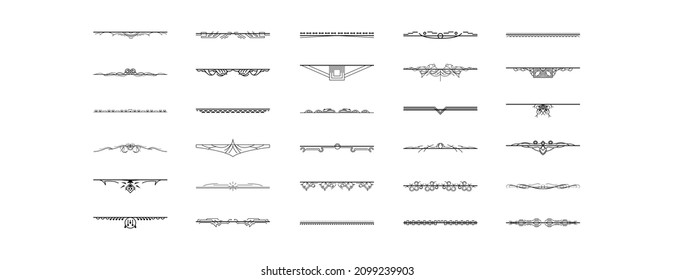 Set Black Simple Line Collection Doodle Border Elements Vector Design Style Sketch Isolated Illustration For Banner